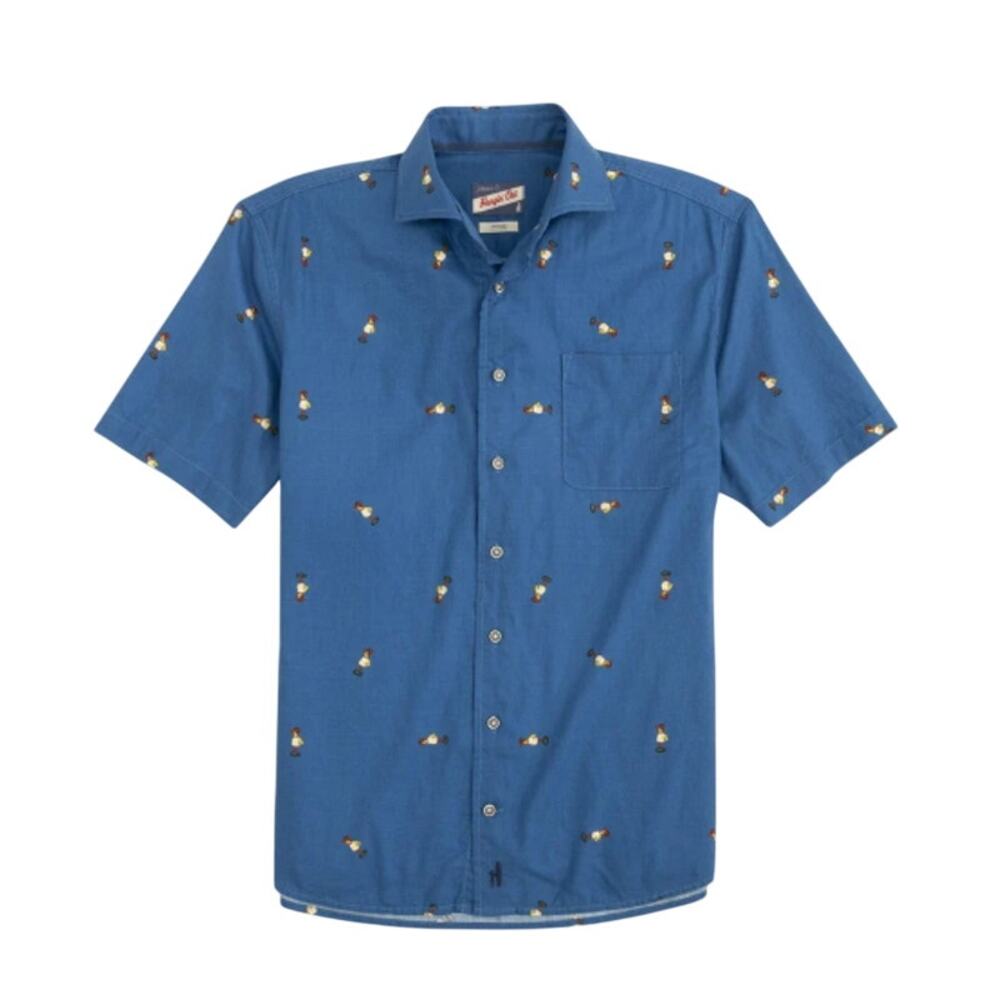 Johnnie-O medium Chappy Hangin Out Button Up Shirt hula girl Hawaiian retro surf
